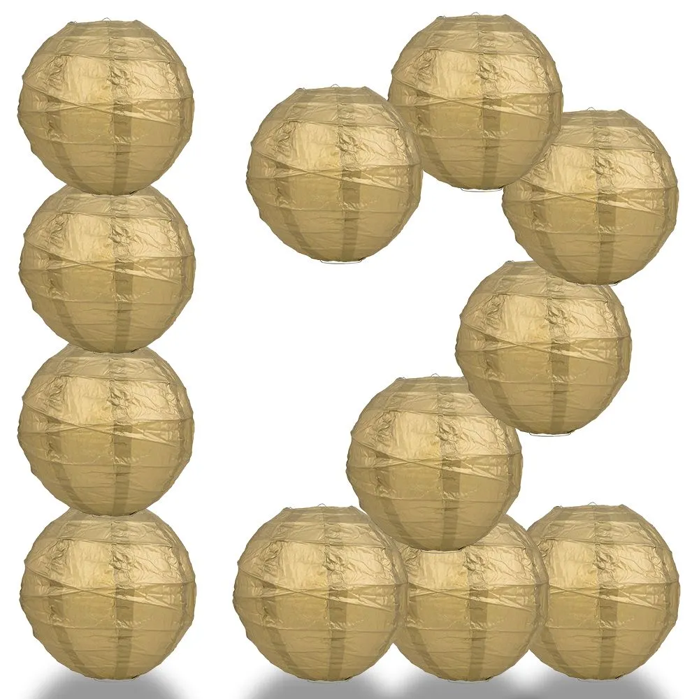 12-Pack 16 Inch Gold Free-Style Ribbing Round Paper Lantern