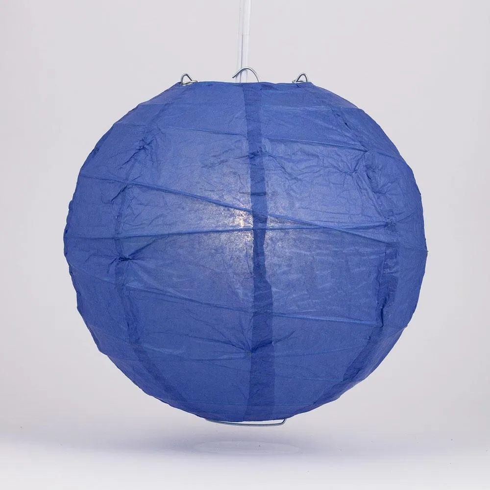 16 Inch Dark Blue Free-Style Ribbing Round Paper Lantern