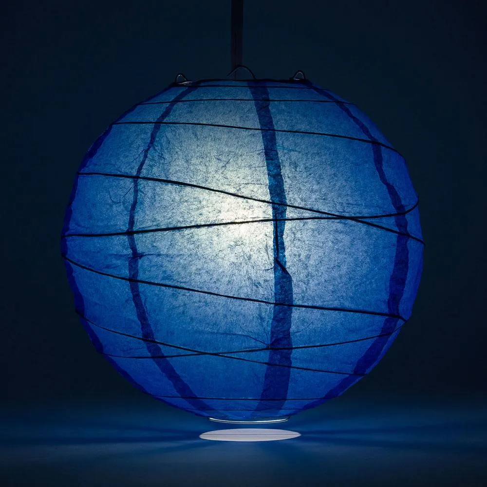16 Inch Dark Blue Free-Style Ribbing Round Paper Lantern