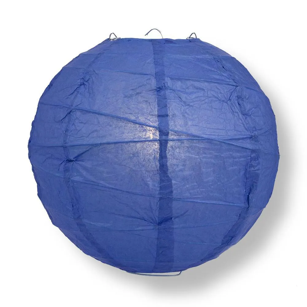 16 Inch Dark Blue Free-Style Ribbing Round Paper Lantern