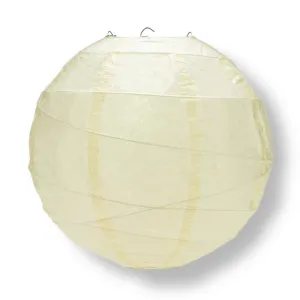 16" Ivory Round Paper Lantern, Crisscross Ribbing, Hanging Decoration