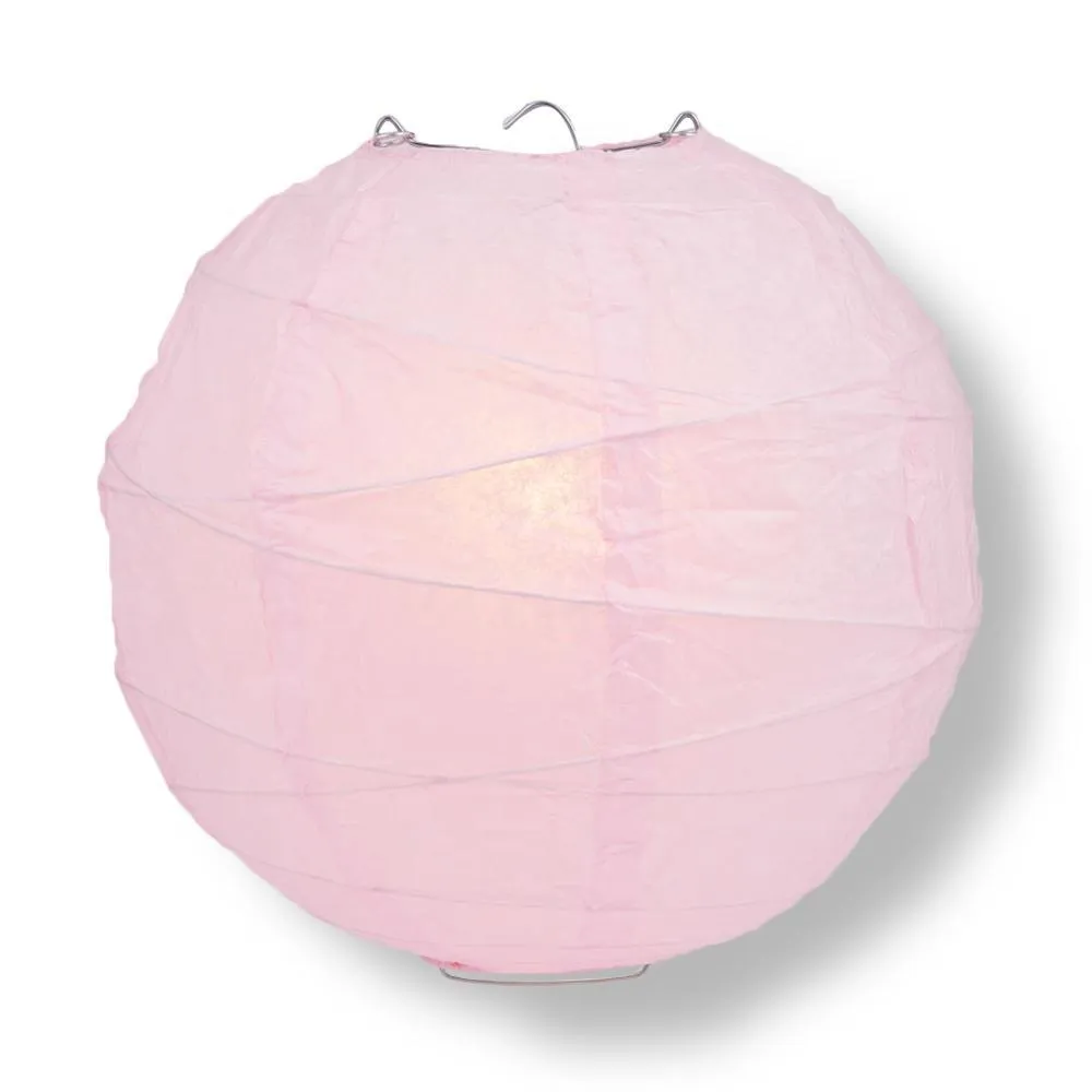 16" Pink Round Paper Lantern, Crisscross Ribbing, Chinese Hanging Wedding & Party Decoration