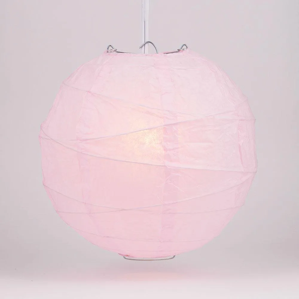 16" Pink Round Paper Lantern, Crisscross Ribbing, Chinese Hanging Wedding & Party Decoration