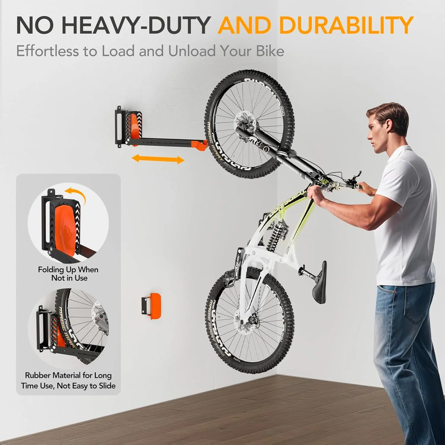 2-Pack Swivel Bike Rack Wall Mount, Bike Hangers for Garage, Space-Saving Vertical Bike Holder, Holds up to 77 lbs, Bicycle Wall Hanger Storage, No Heavy Lifting Required Indoor Hanging Bike Rack