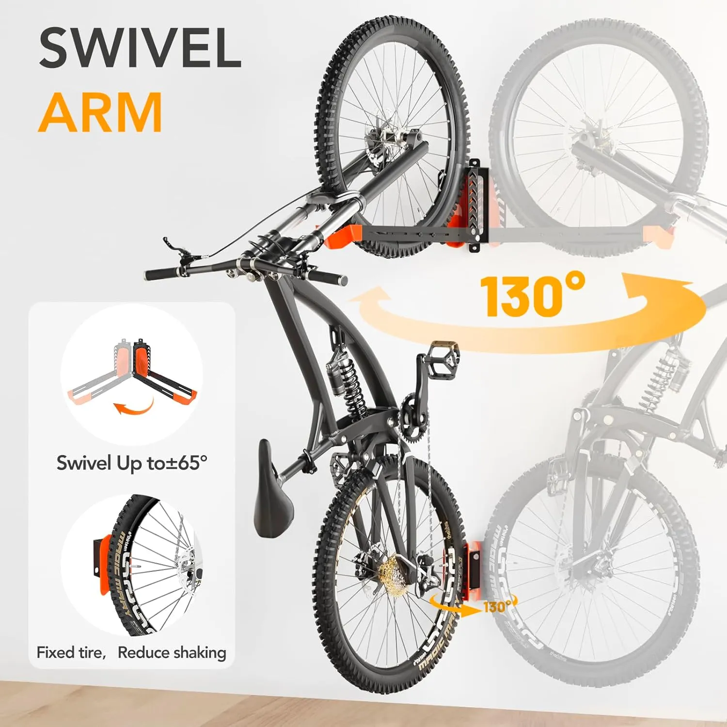 2-Pack Swivel Bike Rack Wall Mount, Bike Hangers for Garage, Space-Saving Vertical Bike Holder, Holds up to 77 lbs, Bicycle Wall Hanger Storage, No Heavy Lifting Required Indoor Hanging Bike Rack