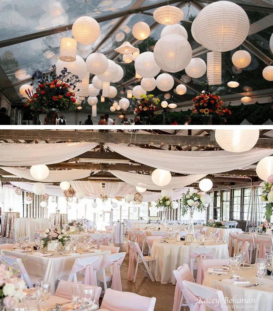 20 Inch White Free-Style Ribbing Round Paper Lantern