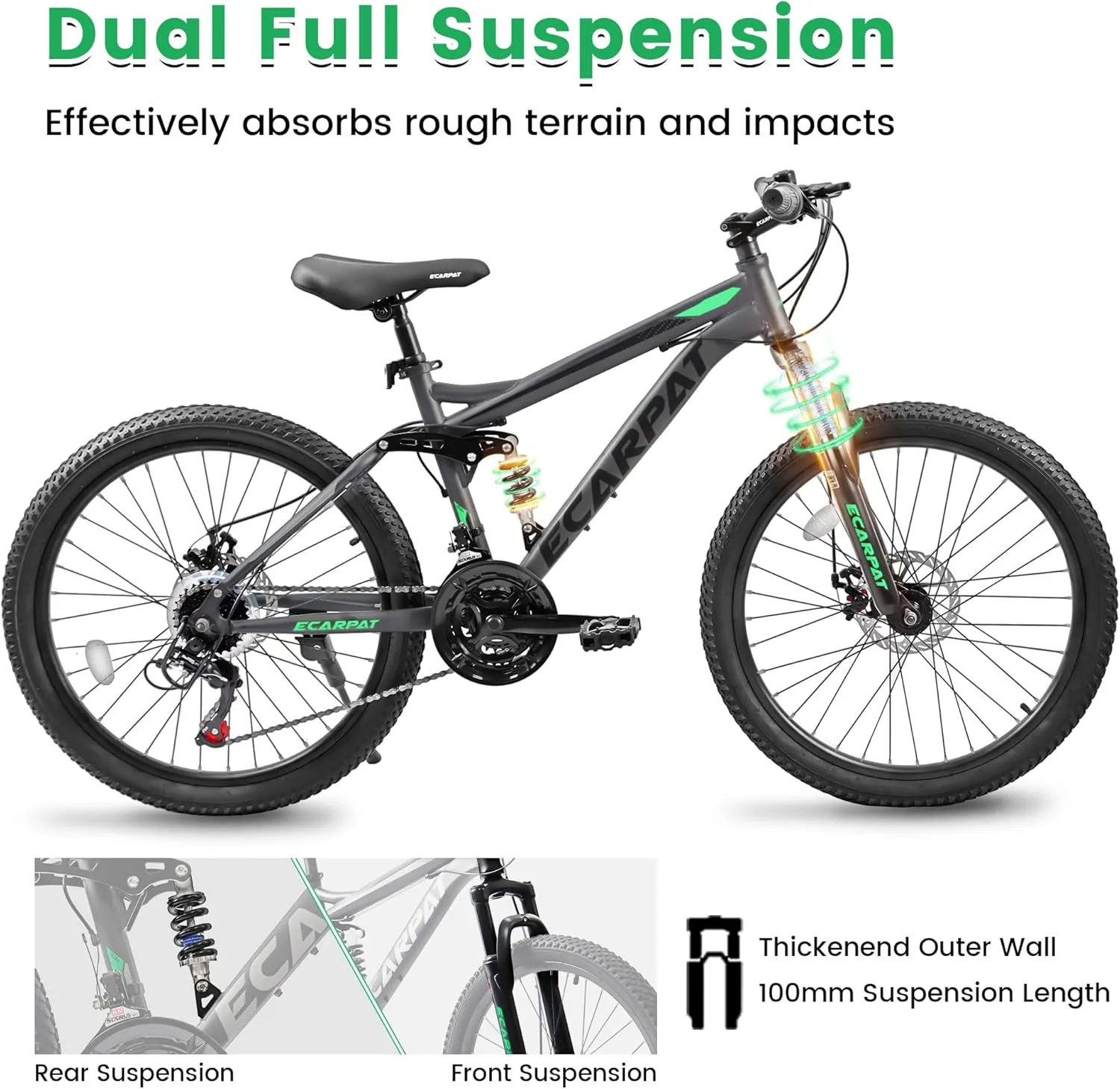 24/26/27.5 Inch Mountain Bike, Dual Full Suspension 21 Speed Womens Mens Mountain Bikes, Commuter Bike with Carbon Steel Frame and Dual Disc Brakes
