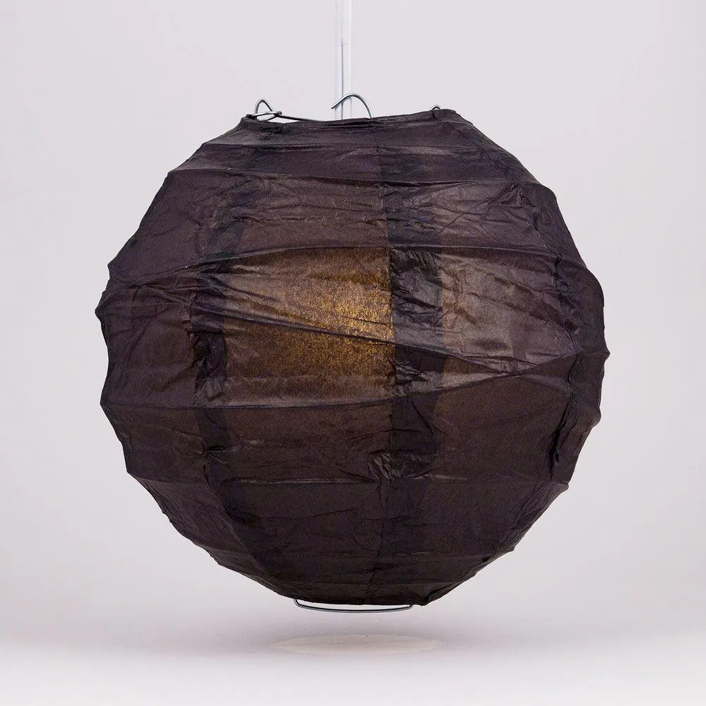 24" Black Round Paper Lantern, Crisscross Ribbing, Chinese Hanging Wedding & Party Decoration