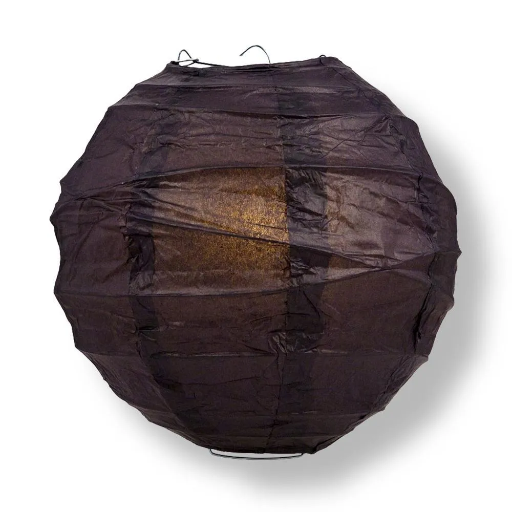 24" Black Round Paper Lantern, Crisscross Ribbing, Chinese Hanging Wedding & Party Decoration