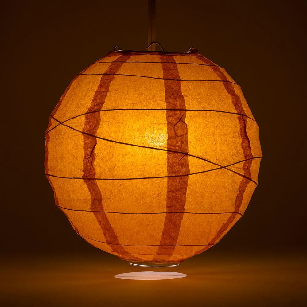24" Persimmon Orange Round Paper Lantern, Crisscross Ribbing, Chinese Hanging Wedding & Party Decoration
