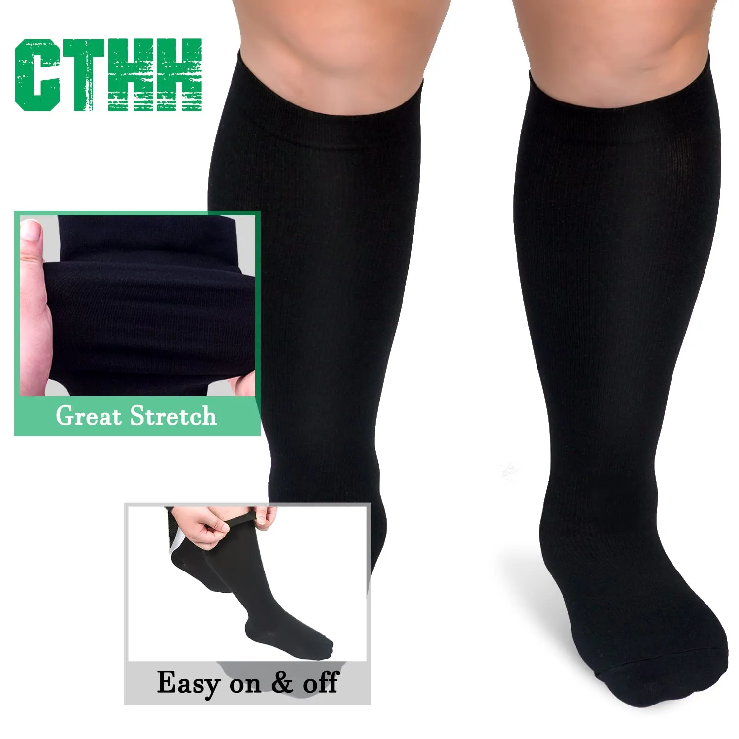 3 Pack Plus Size Copper Compression Socks for Women & Men, 20-30 mmhg Extra Wide Calf Knee High Stockings for Circulation Support Football 01-3 Pack Black XX-Large