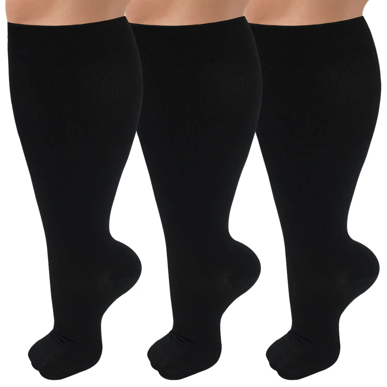 3 Pack Plus Size Copper Compression Socks for Women & Men, 20-30 mmhg Extra Wide Calf Knee High Stockings for Circulation Support Football 01-3 Pack Black XX-Large