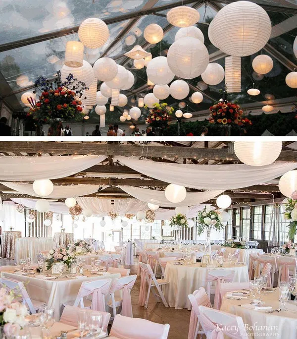 36" White Jumbo Paper Lantern, Parallel Ribbing, Chinese Hanging Wedding & Party Decoration
