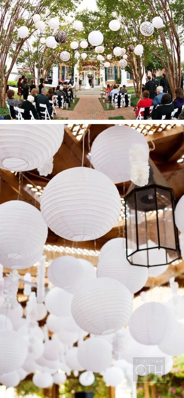 36" White Jumbo Paper Lantern, Parallel Ribbing, Chinese Hanging Wedding & Party Decoration