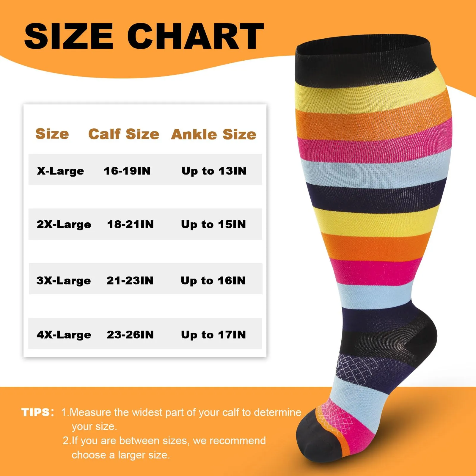 4 Pairs Plus Size Compression Socks for Women & Men, Extra Wide Calf 20-30 mmhg Knee High Compression Stockings for Circulation Swelling Support A2 Assort 4 Pairs 2X-Large