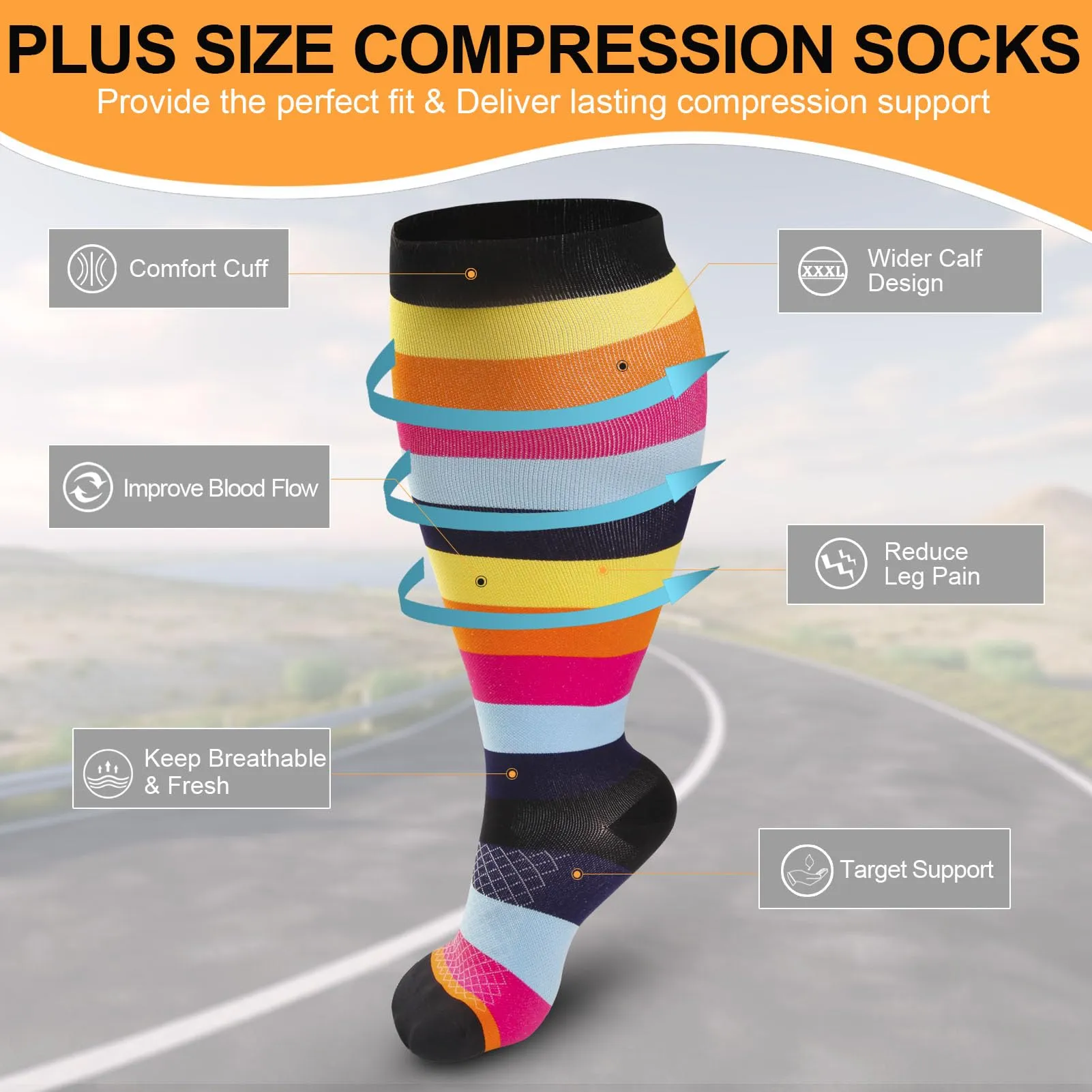 4 Pairs Plus Size Compression Socks for Women & Men, Extra Wide Calf 20-30 mmhg Knee High Compression Stockings for Circulation Swelling Support A2 Assort 4 Pairs 2X-Large