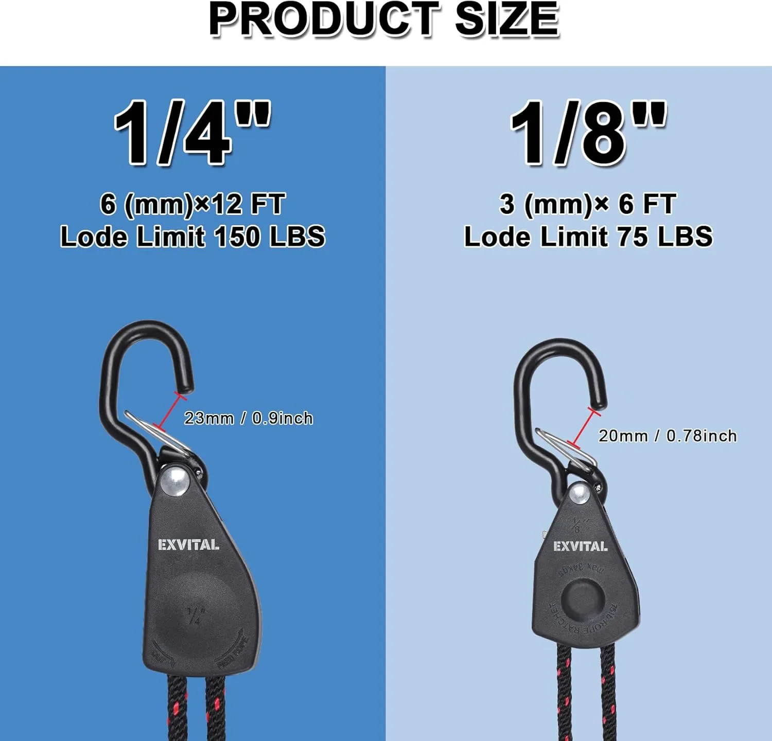 4PCS Kayak Rope Ratchet Tie Down Straps 1/8" 6' Bow and Stern Tie Down Kayak with Safety S Hooks Heavy Duty Ratchet Rope Kayak and Canoe Accessories Black