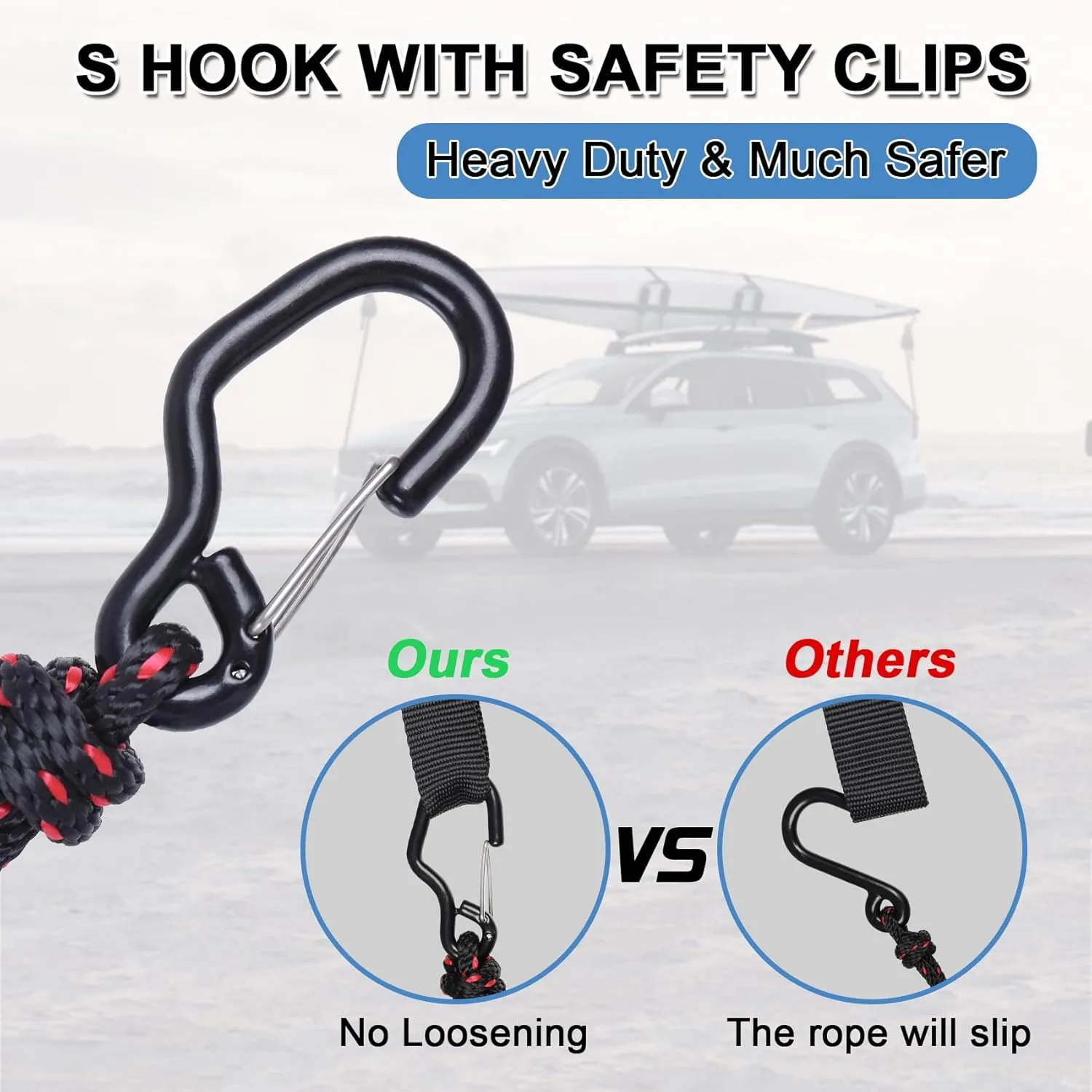 4PCS Kayak Rope Ratchet Tie Down Straps 1/8" 6' Bow and Stern Tie Down Kayak with Safety S Hooks Heavy Duty Ratchet Rope Kayak and Canoe Accessories Black