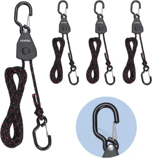 4PCS Kayak Rope Ratchet Tie Down Straps 1/8" 6' Bow and Stern Tie Down Kayak with Safety S Hooks Heavy Duty Ratchet Rope Kayak and Canoe Accessories Black