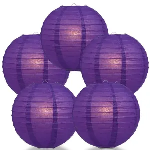 5-Pack 12 Inch Dark Purple Parallel Ribbing Round Paper Lanterns