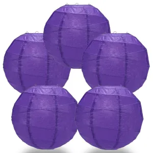 5-Pack 24 Inch Plum Purple Free-Style Ribbing Round Paper Lantern
