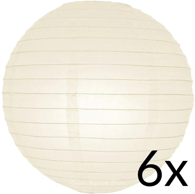 6-Pack 20 Inch Beige / Ivory Parallel Ribbing Round Paper Lanterns