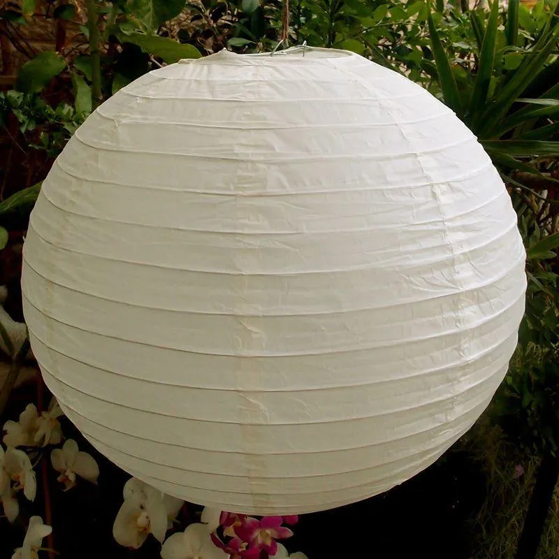 6-Pack 20 Inch Beige / Ivory Parallel Ribbing Round Paper Lanterns