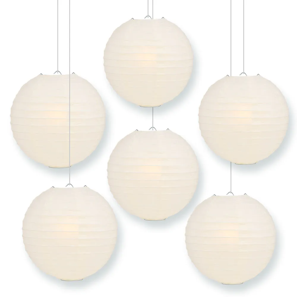 6-Pack 20 Inch Beige / Ivory Parallel Ribbing Round Paper Lanterns