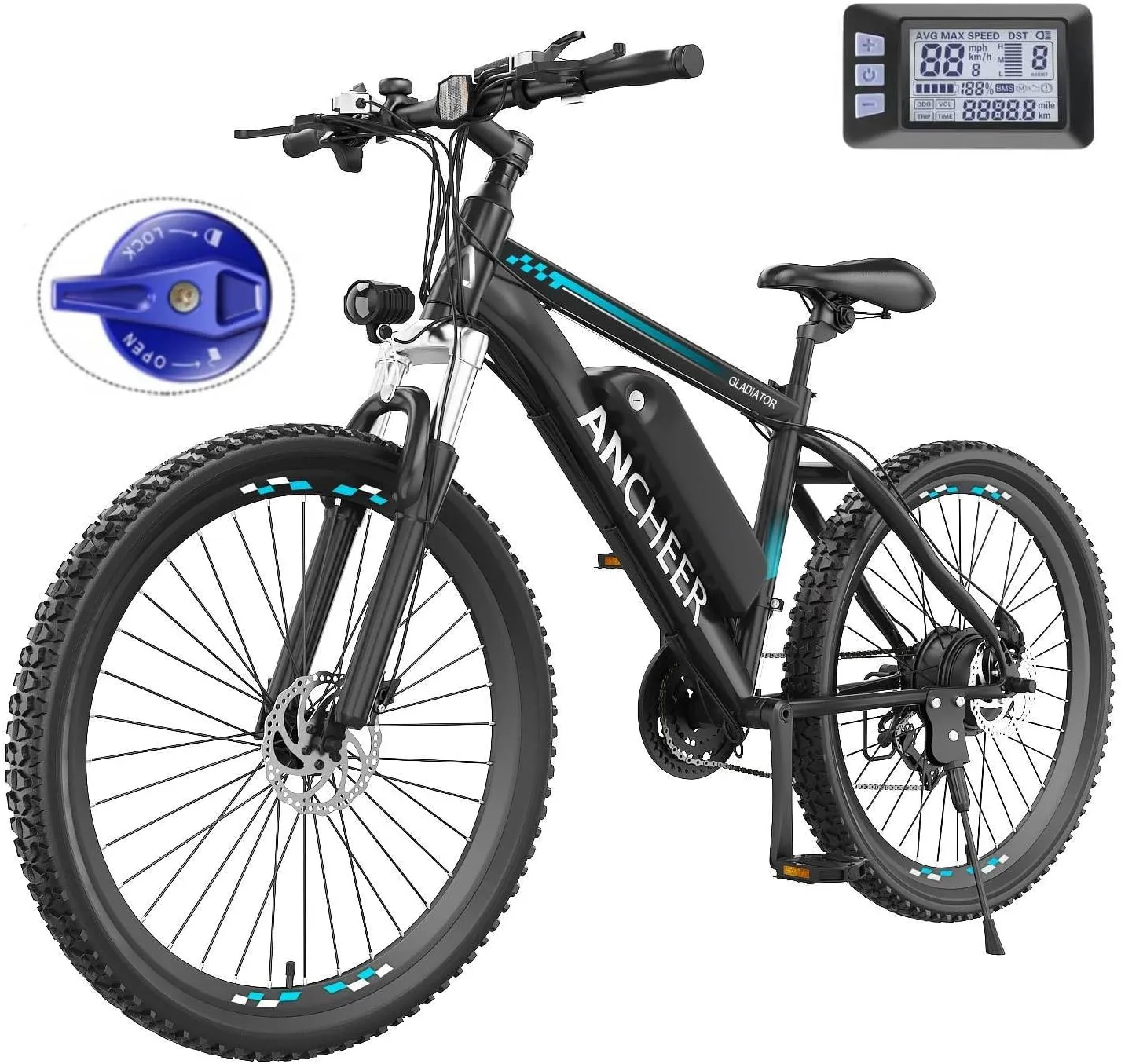 ANCHEER Electric Bike for Adults, Peak 750W Ebike, 3H Fast Charge, 55 Miles, 22MPH Electric Bicycle, 48V 499Wh Battery, 26" Gladiator Electric Mountain Bike, 21Speed, UL 2849 Certified