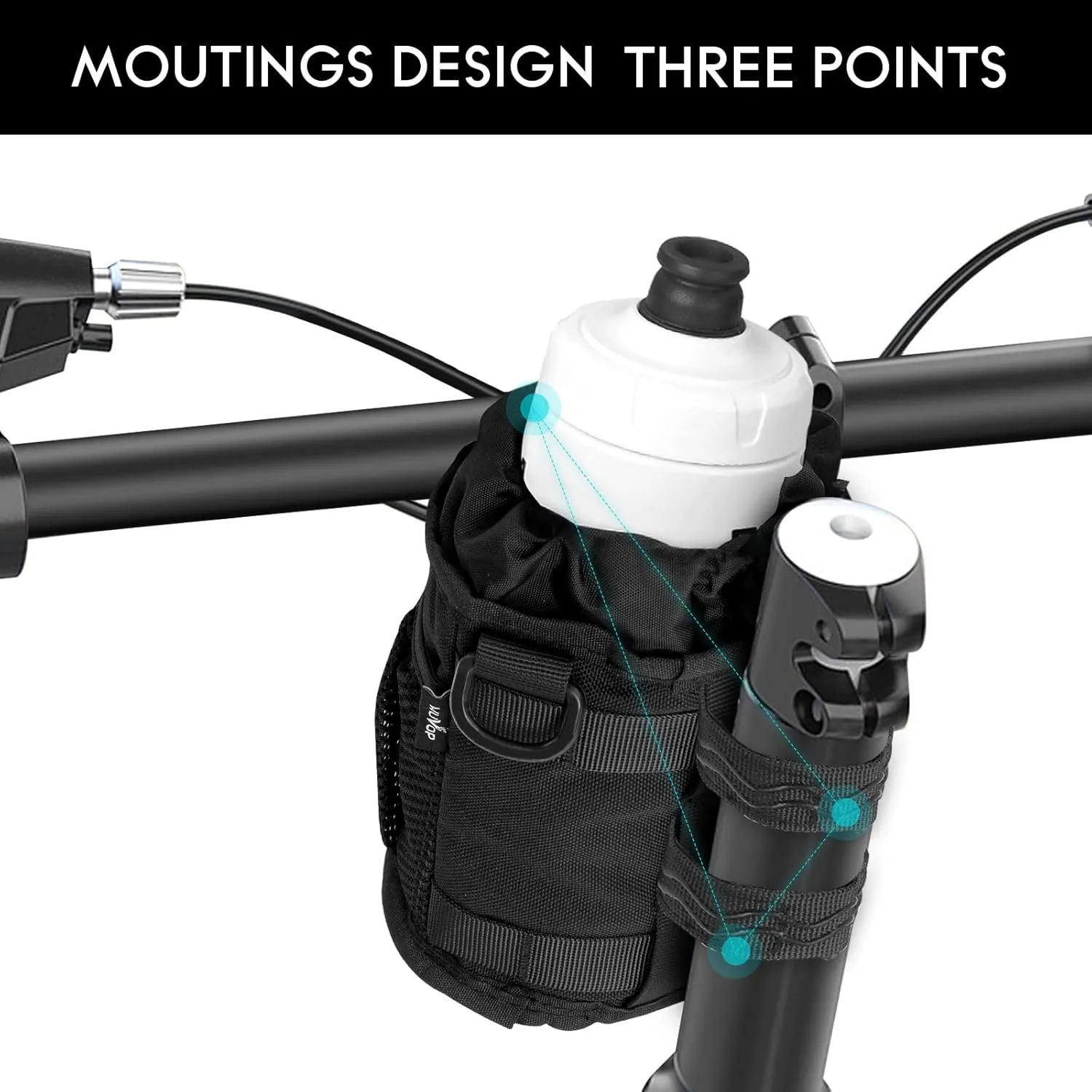Bike Cup Holder, Water Bottle Holder Handlebar with Mesh Pockets, Universal Cycling Bicycle Water Bottle Drink Cup Cage for Cruiser, Scooter, Mountain, Road Bike, Wheelchair