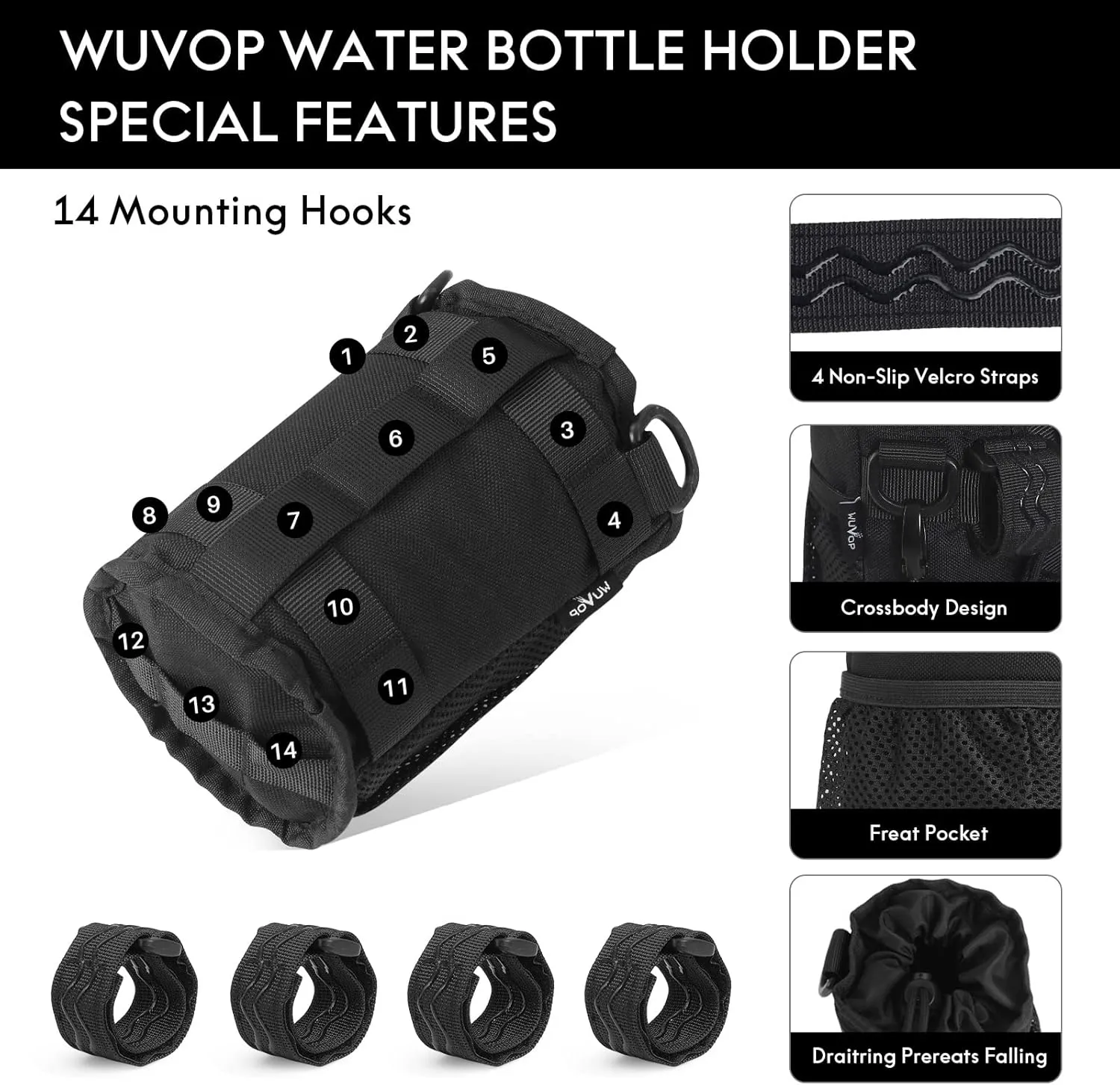 Bike Cup Holder, Water Bottle Holder Handlebar with Mesh Pockets, Universal Cycling Bicycle Water Bottle Drink Cup Cage for Cruiser, Scooter, Mountain, Road Bike, Wheelchair