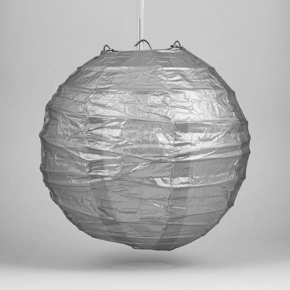 BLOWOUT 5-PACK 14" Silver Round Paper Lantern, Crisscross Ribbing, Chinese Hanging Wedding & Party Decoration