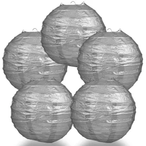 BLOWOUT 5-PACK 14" Silver Round Paper Lantern, Crisscross Ribbing, Chinese Hanging Wedding & Party Decoration