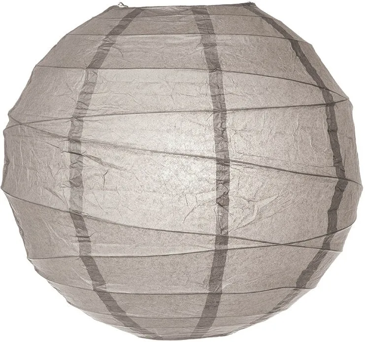 BLOWOUT BULK PACK (12) 24" Gray / Grey Round Paper Lantern, Crisscross Ribbing, Chinese Hanging Wedding & Party Decoration