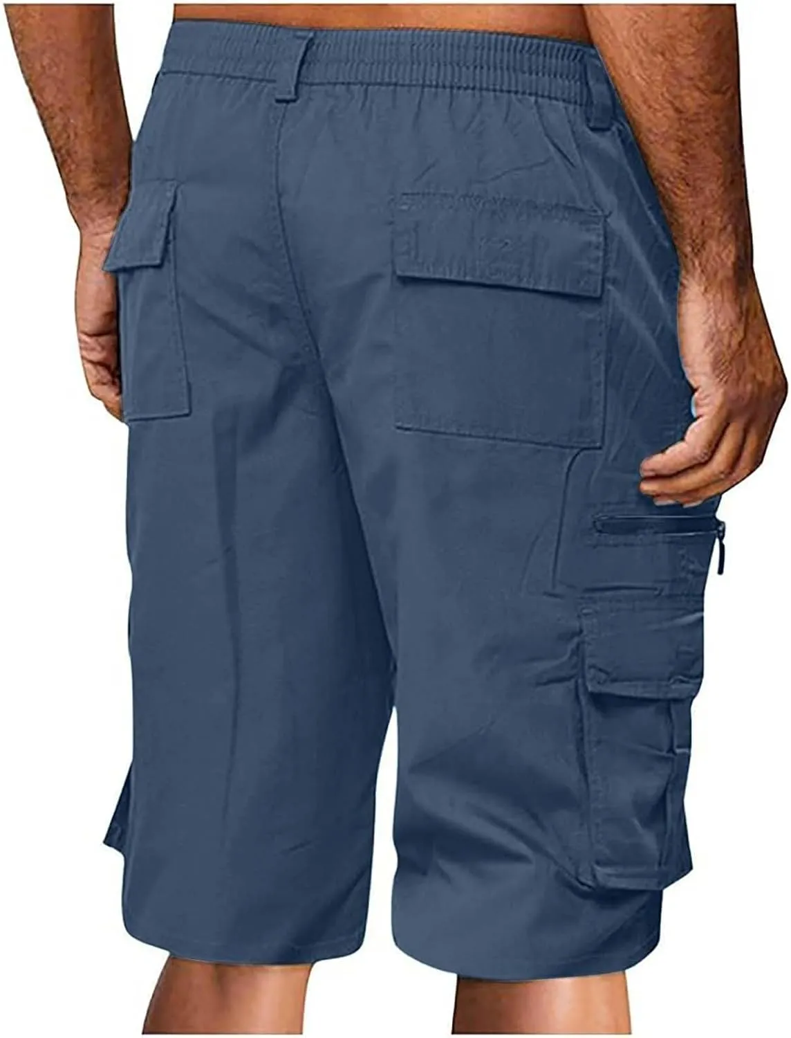 Cargo Shorts for Men Casual Summer Hiking Pants Elastic Waist Knee Length Big and Tall Bermuda Short with Pockets