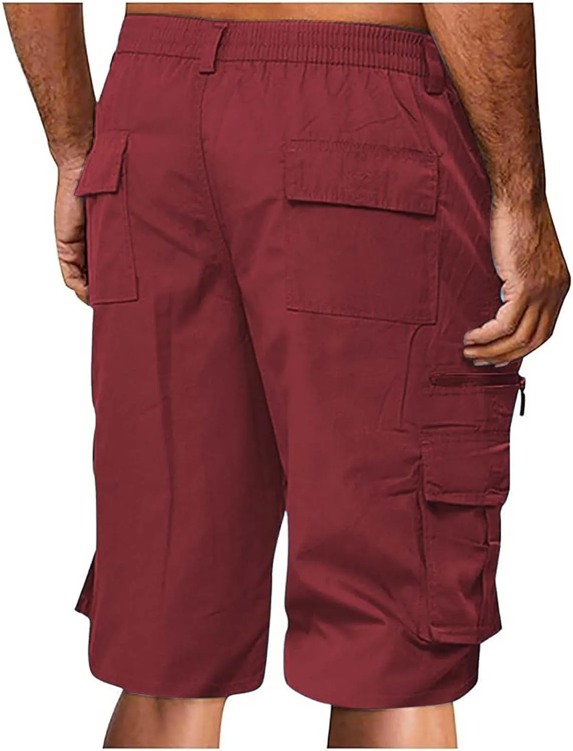 Cargo Shorts for Men Casual Summer Hiking Pants Elastic Waist Knee Length Big and Tall Bermuda Short with Pockets