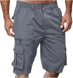 Cargo Shorts for Men Casual Summer Hiking Pants Elastic Waist Knee Length Big and Tall Bermuda Short with Pockets