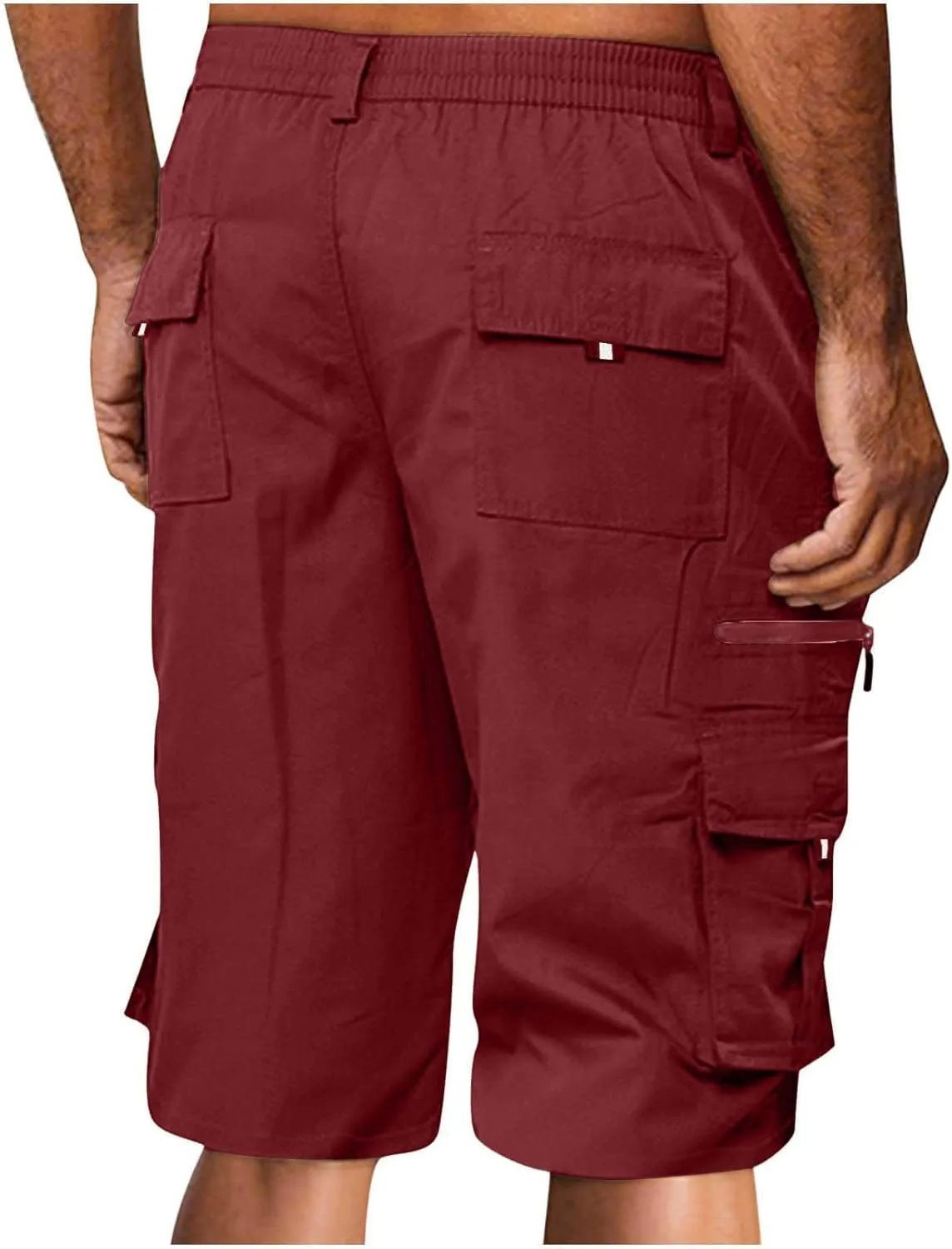 Cargo Shorts for Men Casual Summer Hiking Pants Elastic Waist Knee Length Big and Tall Bermuda Short with Pockets