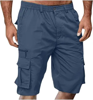 Cargo Shorts for Men Casual Summer Hiking Pants Elastic Waist Knee Length Big and Tall Bermuda Short with Pockets