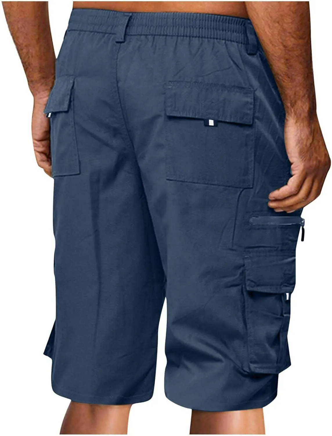 Cargo Shorts for Men Casual Summer Hiking Pants Elastic Waist Knee Length Big and Tall Bermuda Short with Pockets