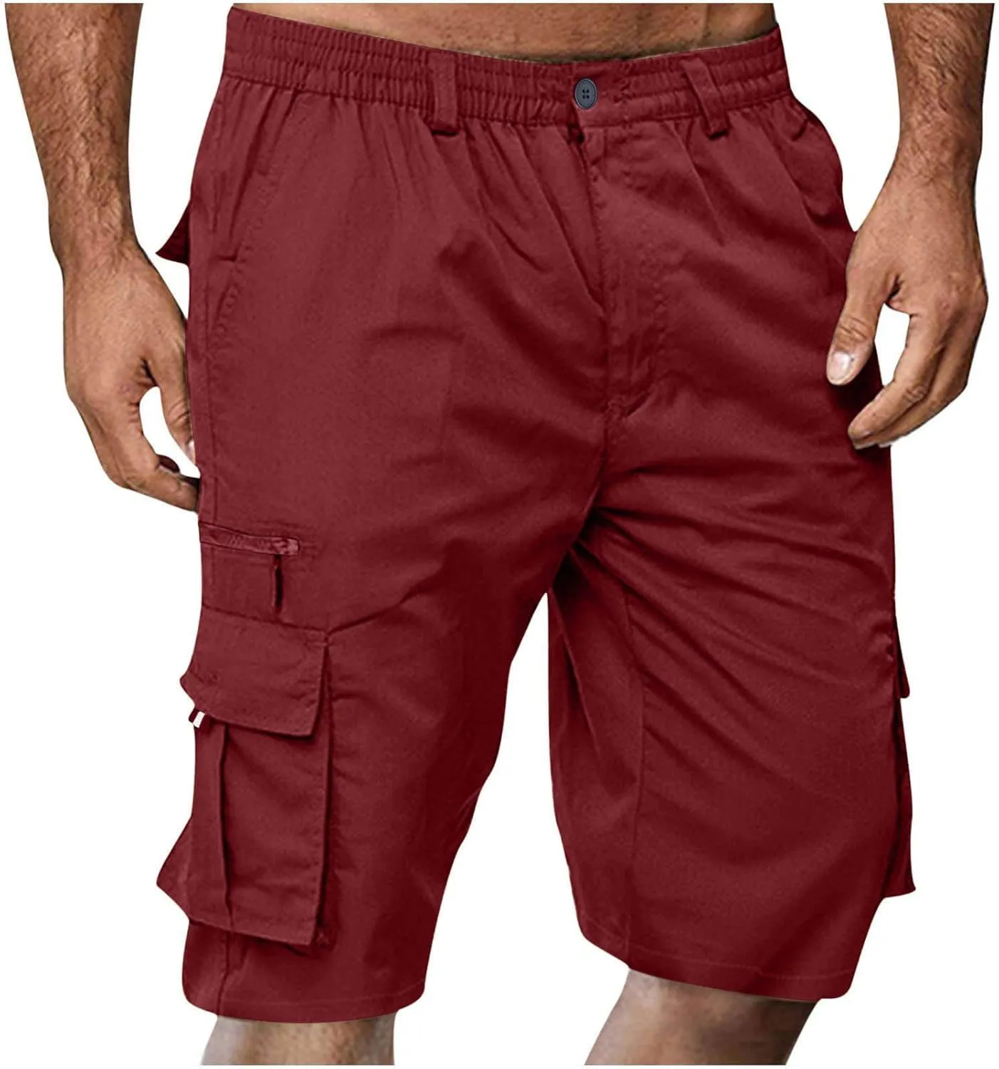 Cargo Shorts for Men Casual Summer Hiking Pants Elastic Waist Knee Length Big and Tall Bermuda Short with Pockets