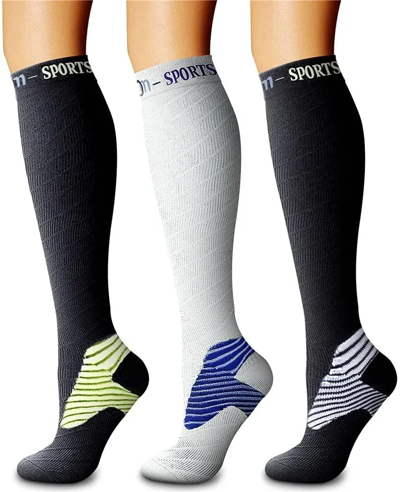 Compression Socks (3 Pairs) 15-20 mmhg is BEST Athletic & Medical for Men & Women