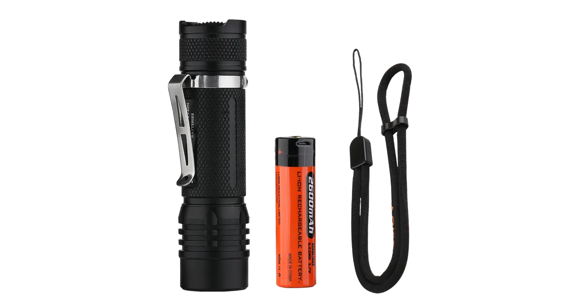 Folomov 18650S Black 900 Lumen Flashlight Nichia 219D LED 1 * 18650 Battery