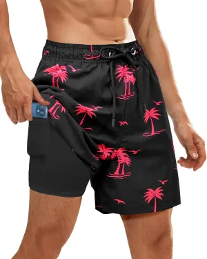 Mens Swim Trunks with Compression Liner Quick Dry Bathing Suits Board Beach Shorts Swim Shorts with Zipper Pocket