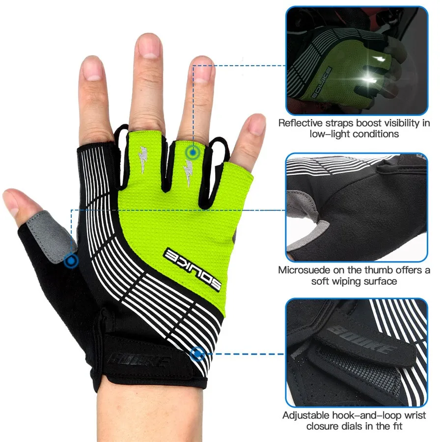 Men's Women's Padded Half Finger Cycling Bike Gloves-ST1901-Green
