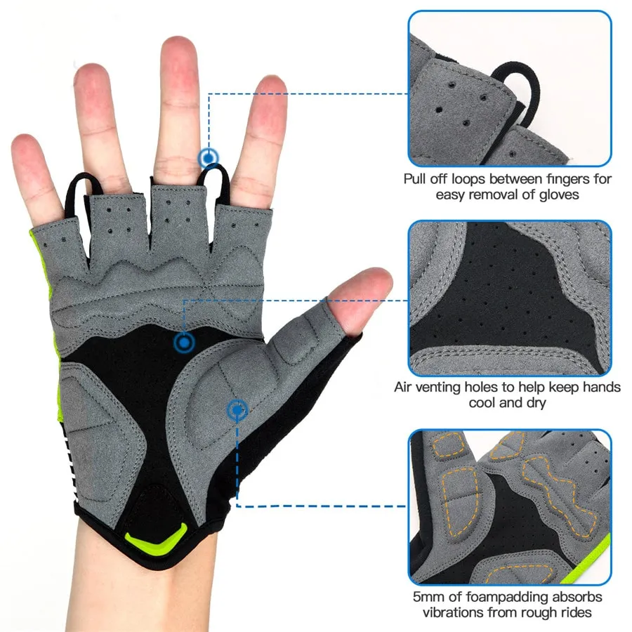 Men's Women's Padded Half Finger Cycling Bike Gloves-ST1901-Green