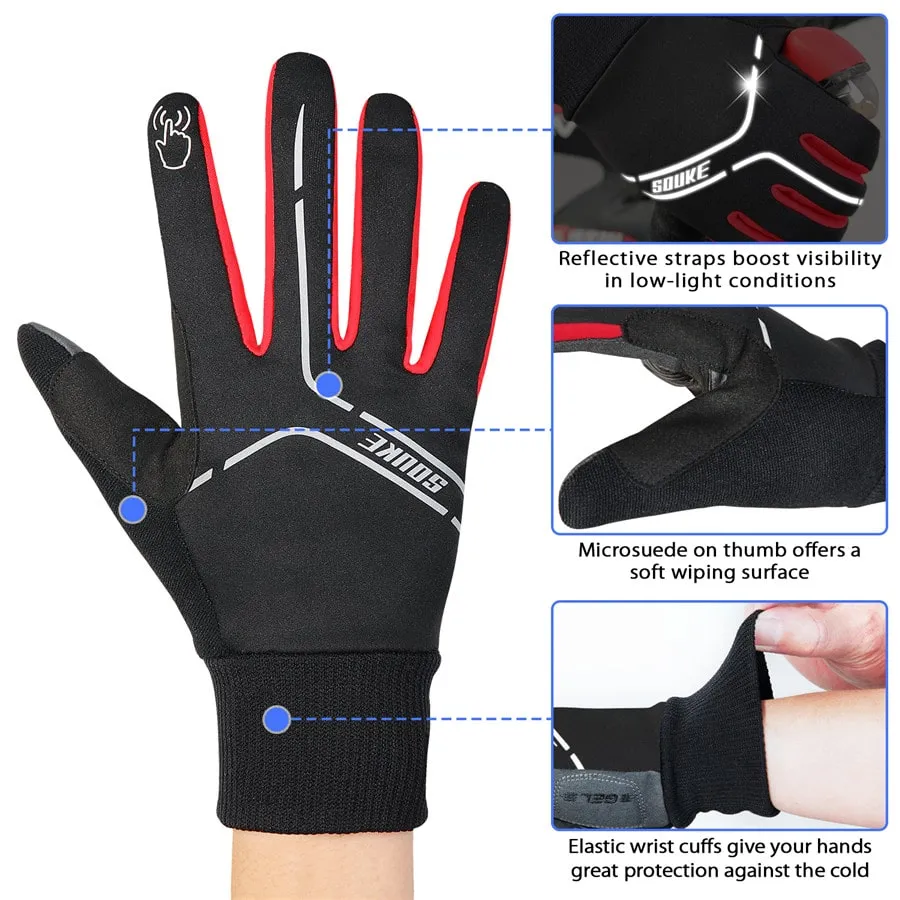 Men's Women's Touch Screen Padded  Water Resistant Windproof Running Biking Cycling Glove-ST1902-Red