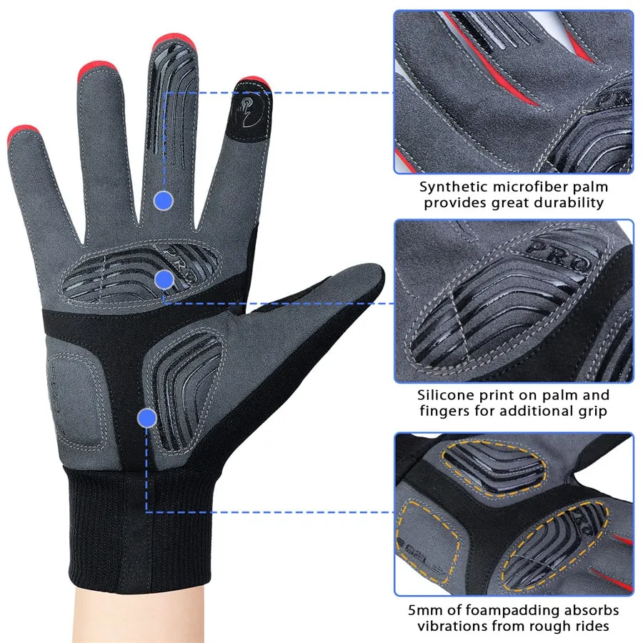 Men's Women's Touch Screen Padded  Water Resistant Windproof Running Biking Cycling Glove-ST1902-Red