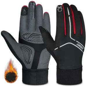 Men's Women's Touch Screen Padded  Water Resistant Windproof Running Biking Cycling Glove-ST1902-Red