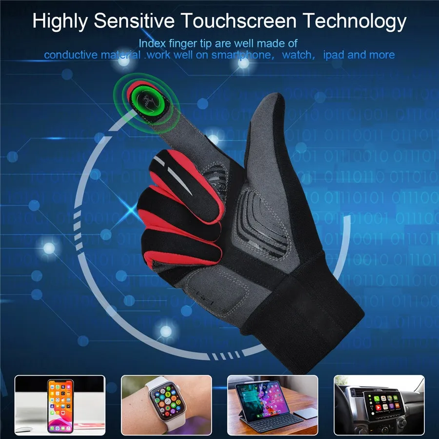 Men's Women's Touch Screen Padded  Water Resistant Windproof Running Biking Cycling Glove-ST1902-Red